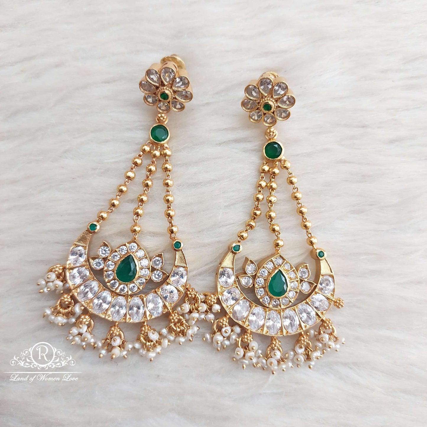 Silver Green Stone Earrings-SA018