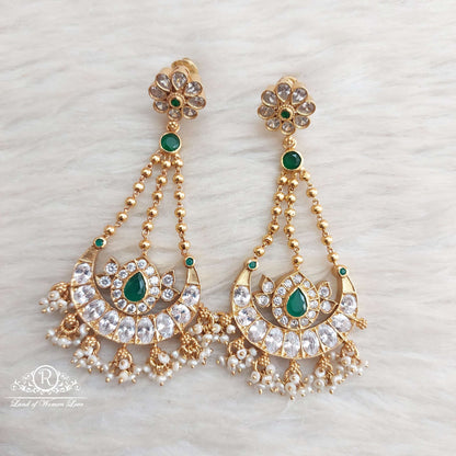 Silver Green Stone Earrings-SA018