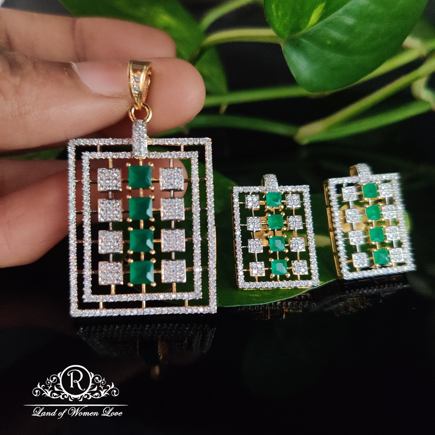 earrings silver diamond finishing earrings and locket set-rct137 cz 92.5 silver ramala jewelry / ramala collections