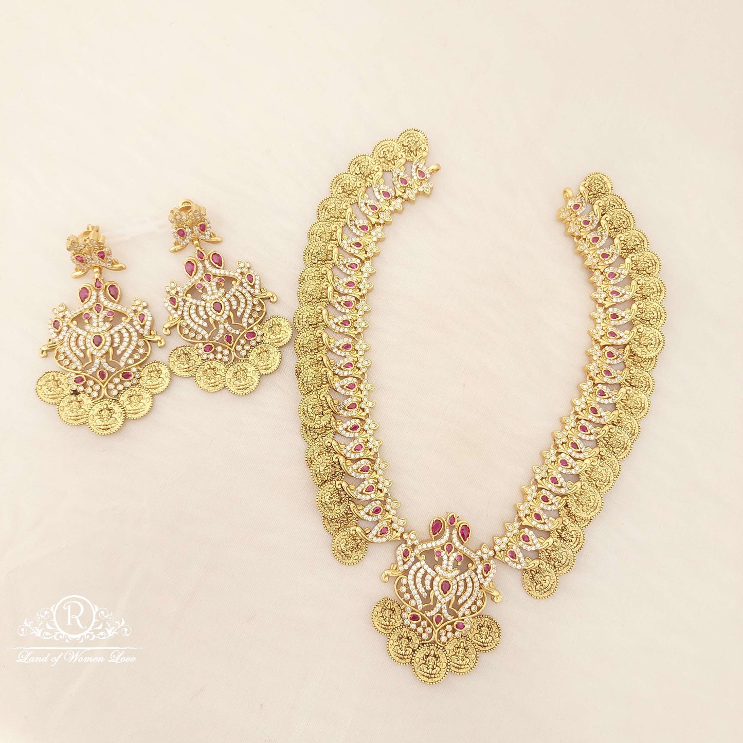 earrings silver lakshmi devi kasula with mango necklace with earrings set-c120c133 92.5 silver ramala jewelry / ramala collections