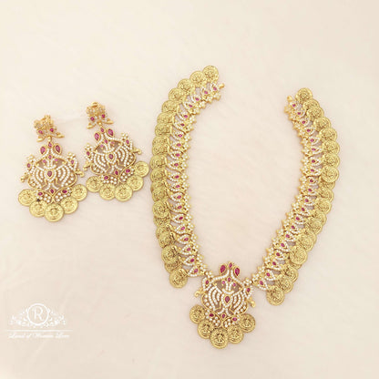 earrings silver lakshmi devi kasula with mango necklace with earrings set-c120c133 92.5 silver ramala jewelry / ramala collections