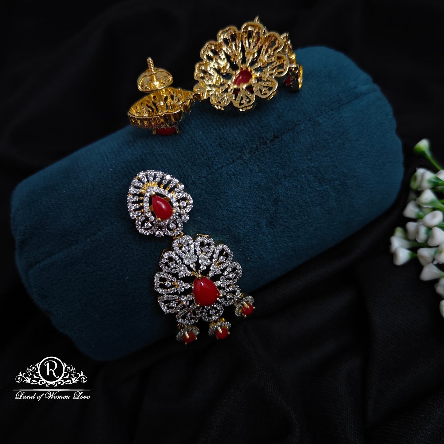 Silver diamond finishing  coral earrings -RCDS263