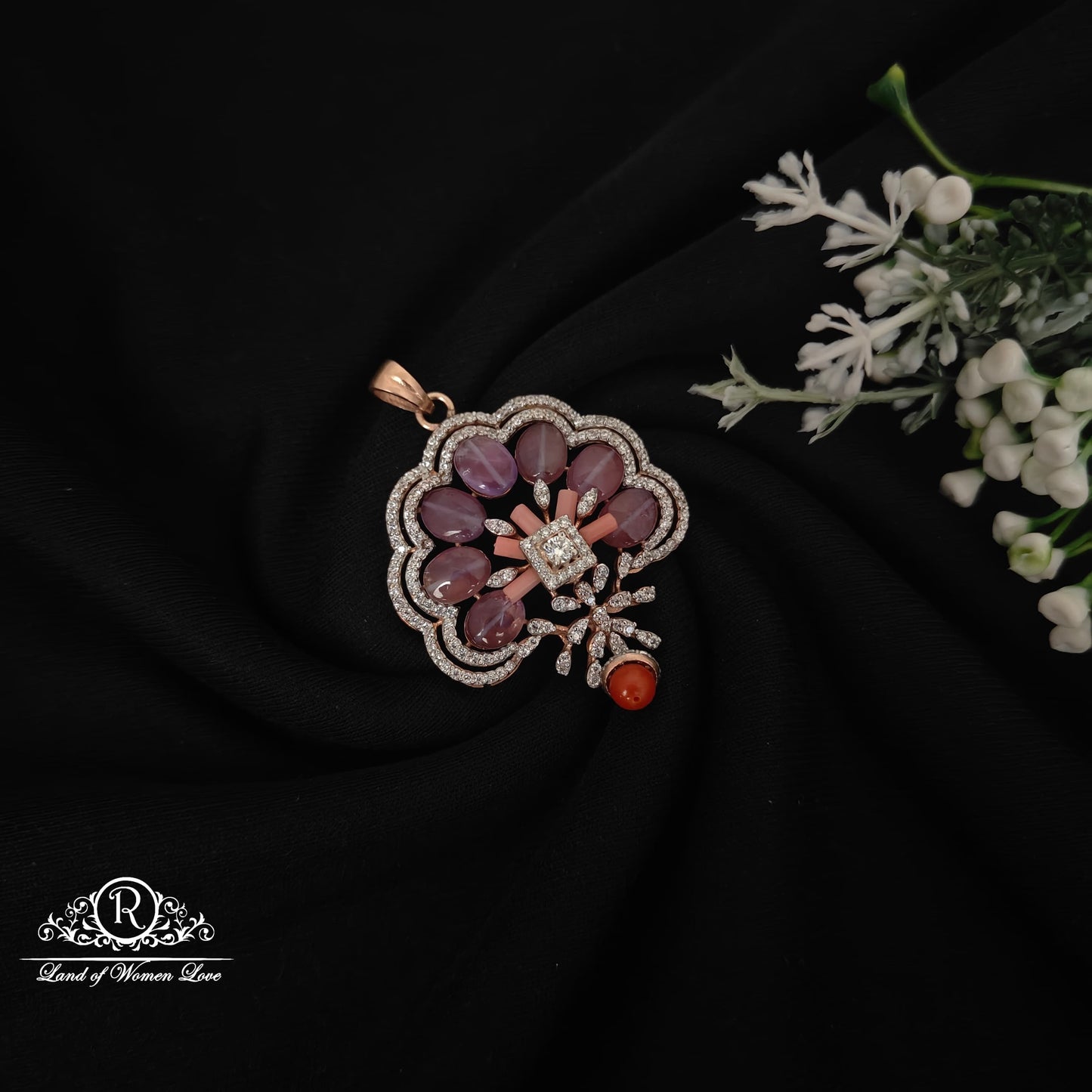 92.5 silver fusion rose gold polish flower design locket-rcm1063 coral 92.5 silver ramala jewelry / ramala collections