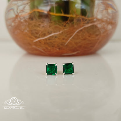 stud 92.5 silver green square cut stud earrings-rchs37 92.5 silver ramala jewelry / ramala collections