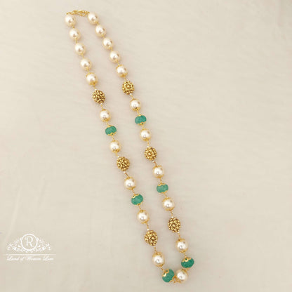 Silver Nakshi Gold Balls With Pearls Beads Mala-H097