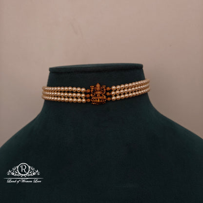 pendant 92.5 silver simple and cutepearls chocker with lakshmi devi pendant -rch909 92.5 silver ramala jewelry / ramala collections
