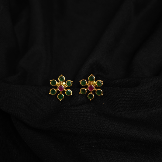 stud 92.5 silver flower design green and middle pink stone studs-rcm1082 92.5 silver ramala jewelry / ramala collections
