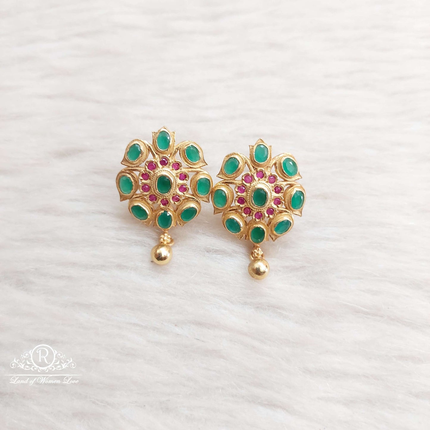 Silver Green Stones Earrings-SA171