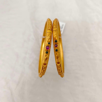 Silver Base Gold Polish Design Bangles-RCH511