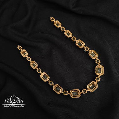 92.5 silver beautiful diamond replica necklace with green stones-RCM273