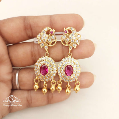 Silver White Stones Peacock Design Earrings-C213