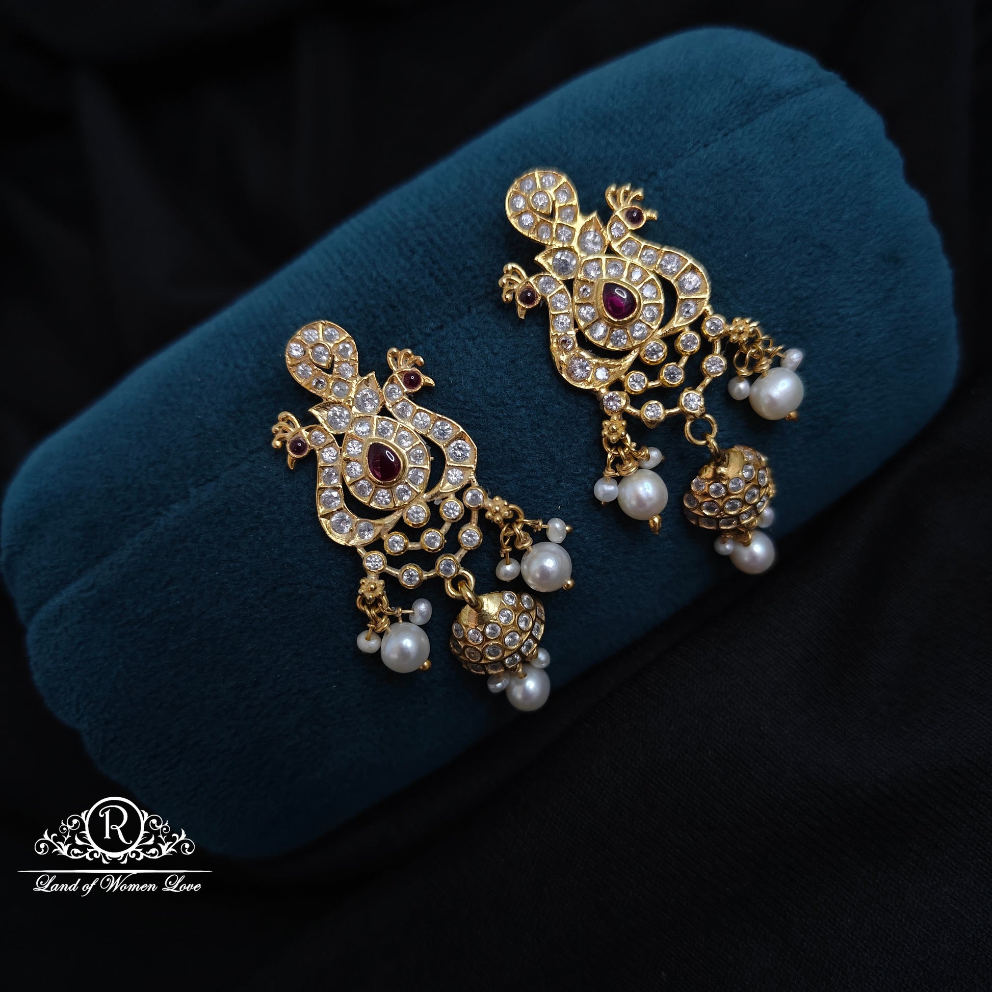 earrings 92.5 silver peacock design cz- stones beautiful earrings-rcjr767 cz 92.5 silver ramala jewelry / ramala collections