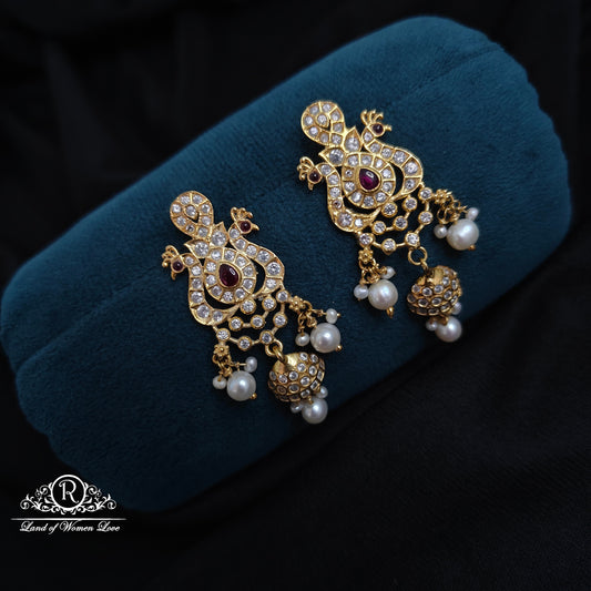 earrings 92.5 silver peacock design cz- stones beautiful earrings-rcjr767 cz 92.5 silver ramala jewelry / ramala collections