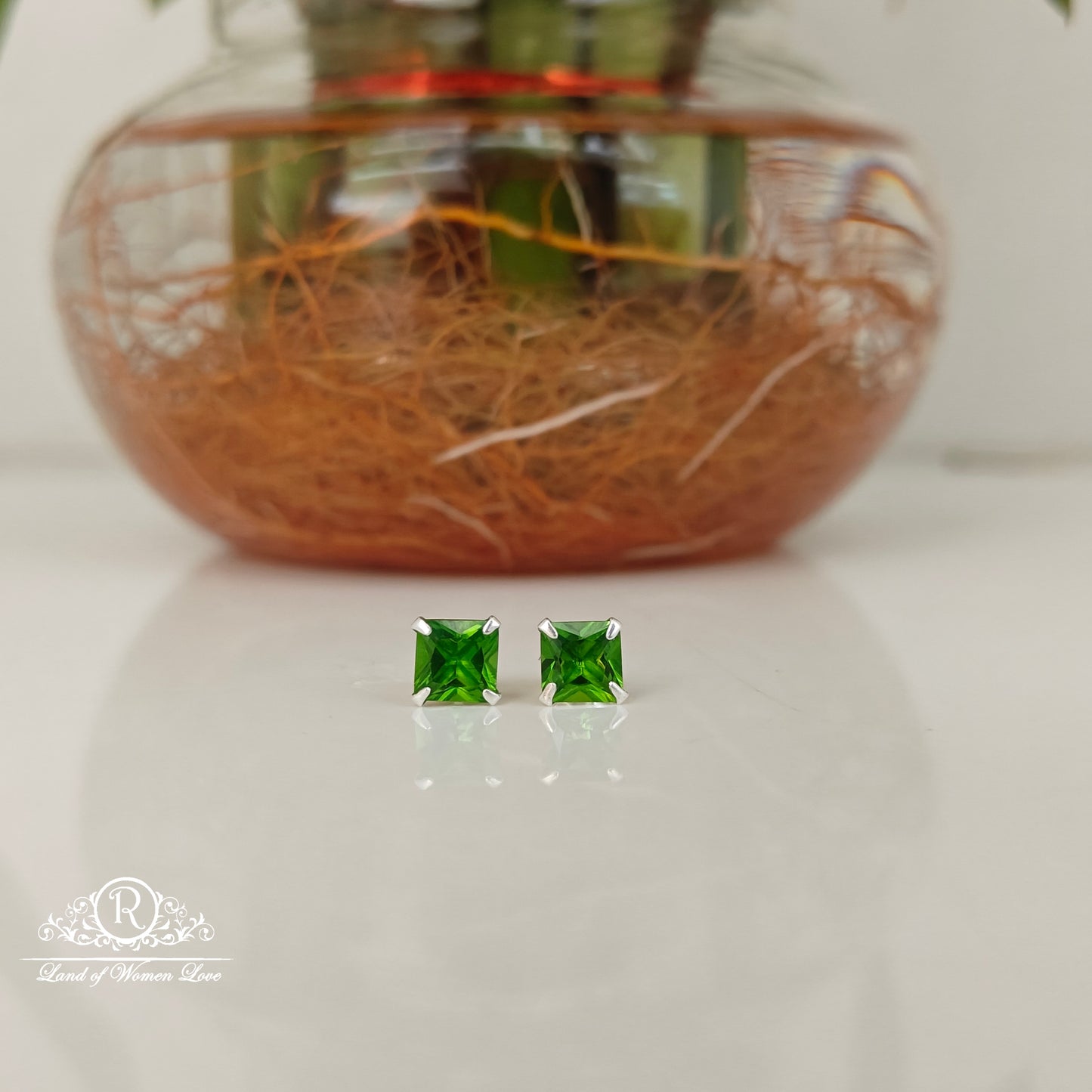 stud 92.5 silver emerald green square cut stud earrings-rchs37-3 emerald 92.5 silver ramala jewelry / ramala collections