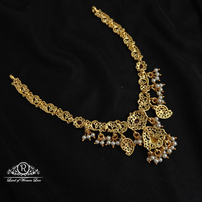 92.5 Silver Lakshmi Devi and Mango design pearls Necklace-RCM1134