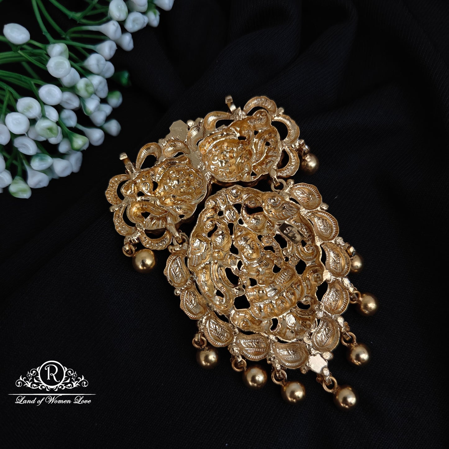 92.5 silver  mala locket with Lakshmi Devi withgold balls hangings -RCP136