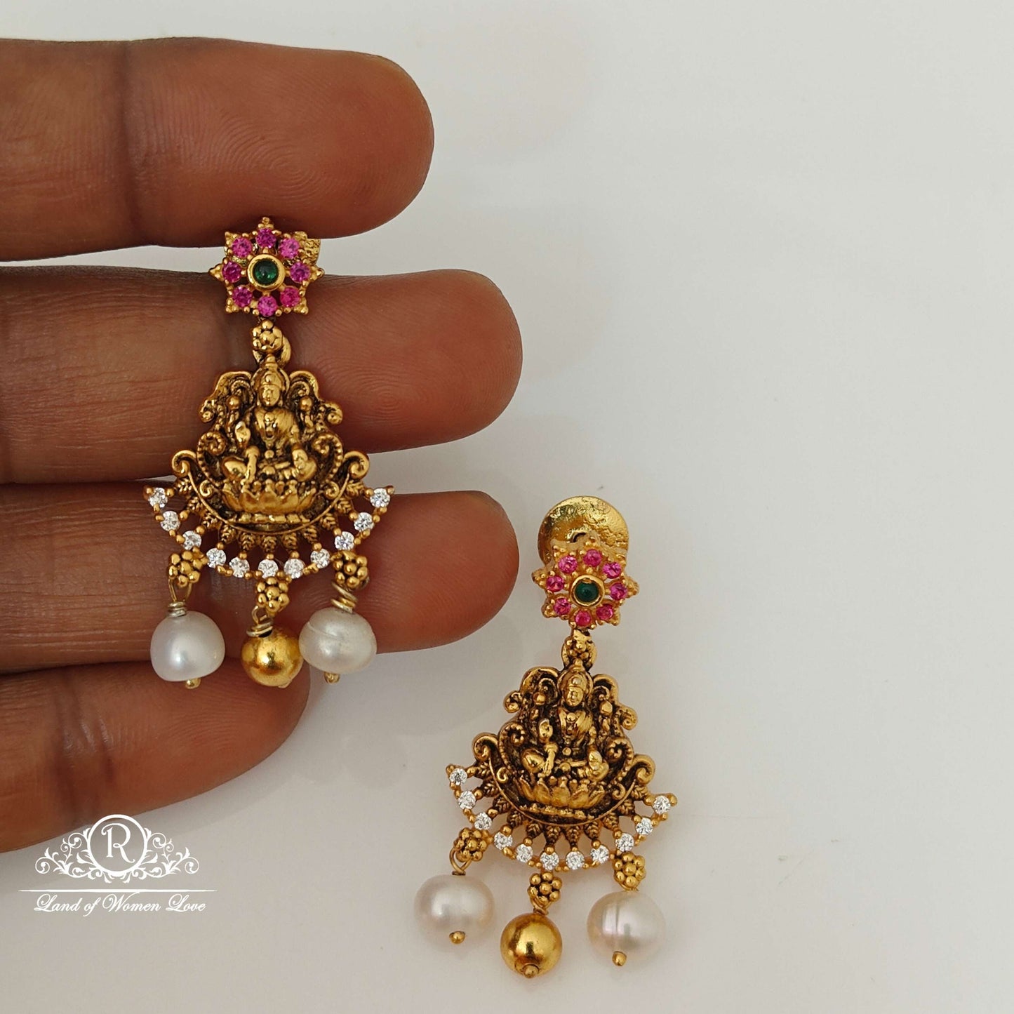 Silver Lakshmi Devi Design Earrings-RCH581