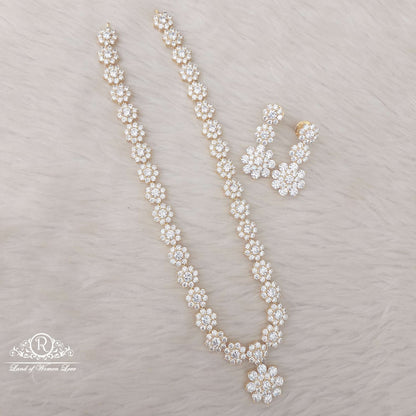 Silver White Stones Necklace With Earrings-S777S778