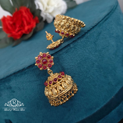 92.5 silver simple and Cute jhumkas with ruby stones and hangings -RCHK0163