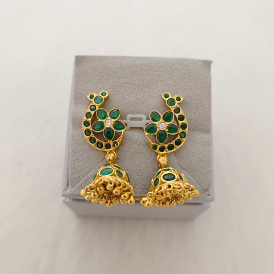 earrings silver green stone jhumkas -rcc054 92.5 silver ramala jewelry / ramala collections