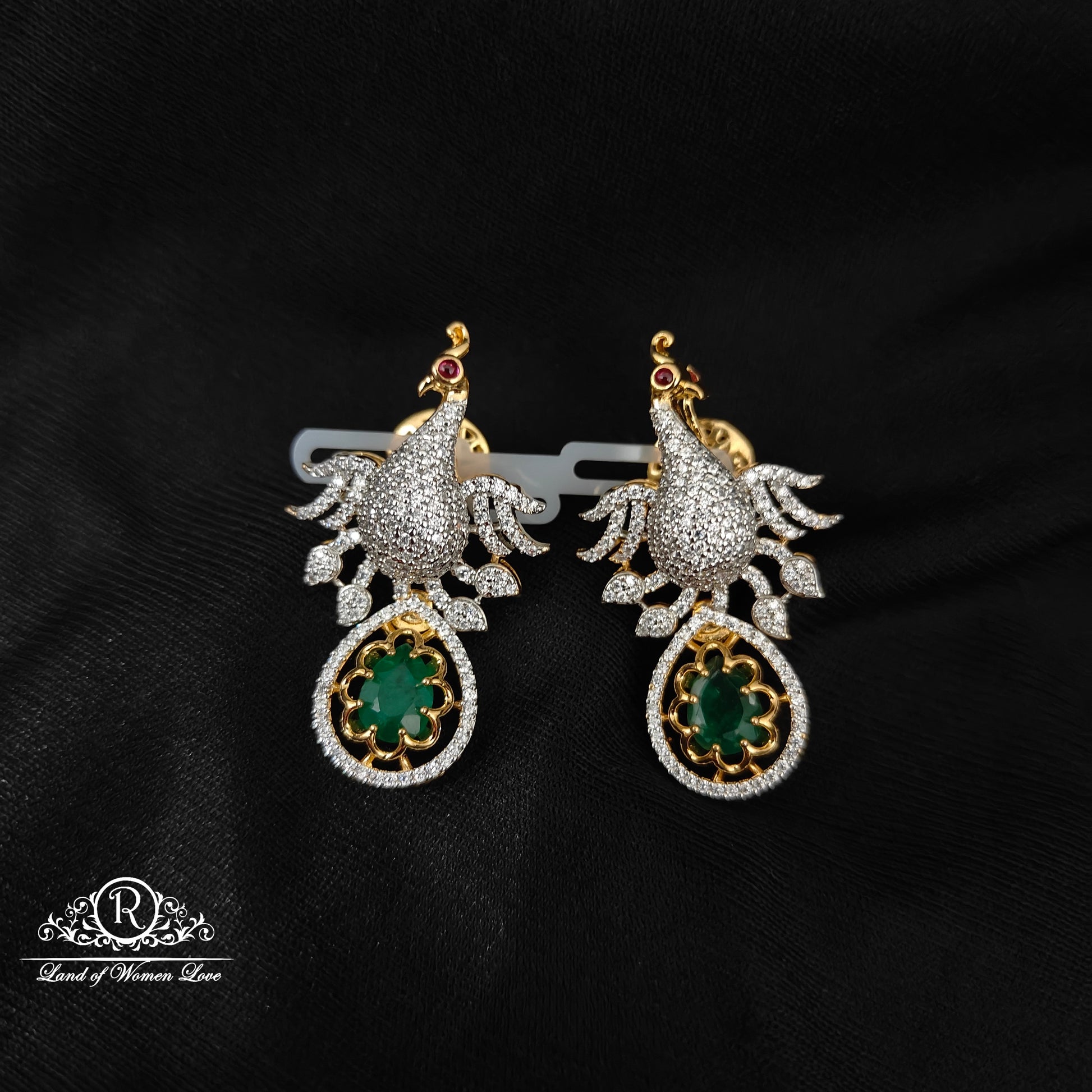 earrings silver peacock design cz- stone earrings cz 92.5 silver ramala jewelry / ramala collections