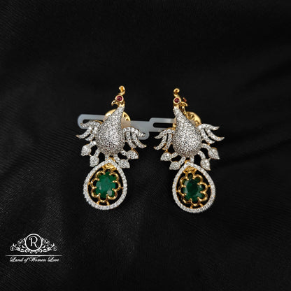 earrings silver peacock design cz- stone earrings cz 92.5 silver ramala jewelry / ramala collections