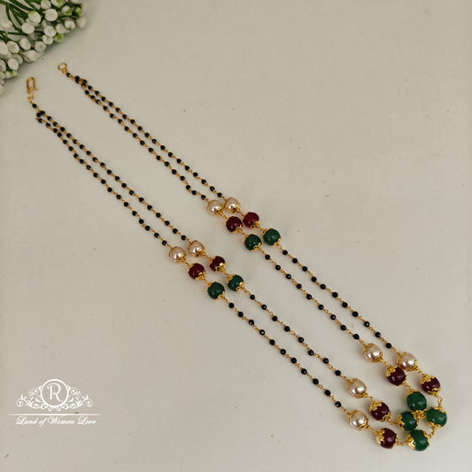 92.5 silver simple and cute black beads with green ,rubybeads and pearls -rch902 92.5 silver ramala jewelry / ramala collections
