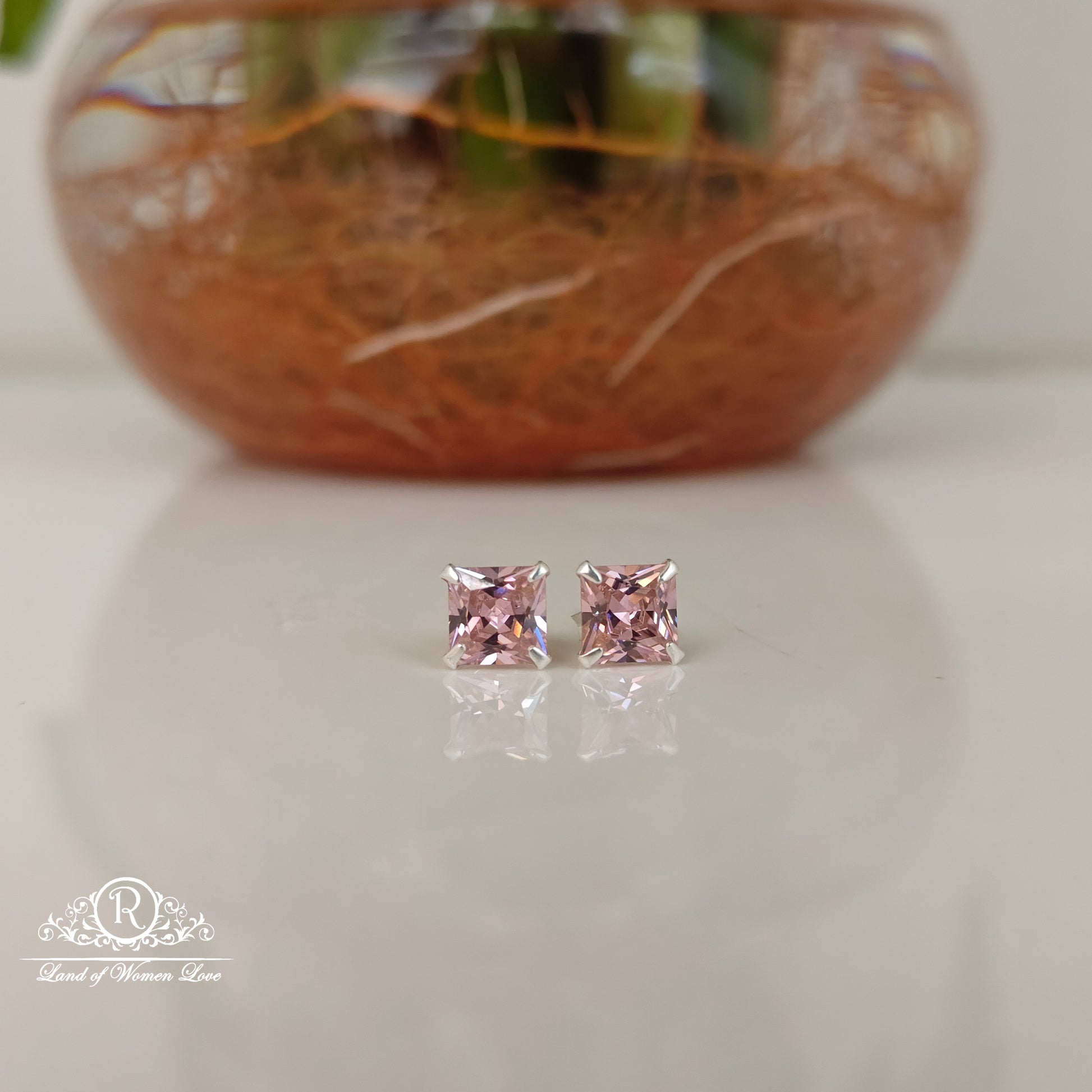 stud 92.5 silver pink coloured square cut stud earrings-rchs37-1 92.5 silver ramala jewelry / ramala collections