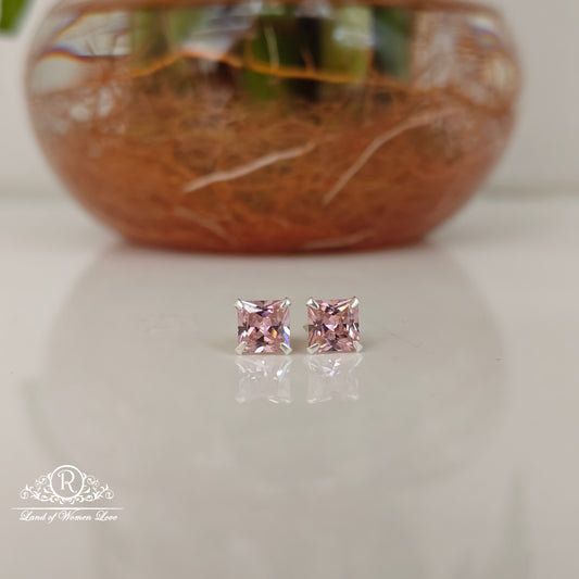 stud 92.5 silver pink coloured square cut stud earrings-rchs37-1 92.5 silver ramala jewelry / ramala collections