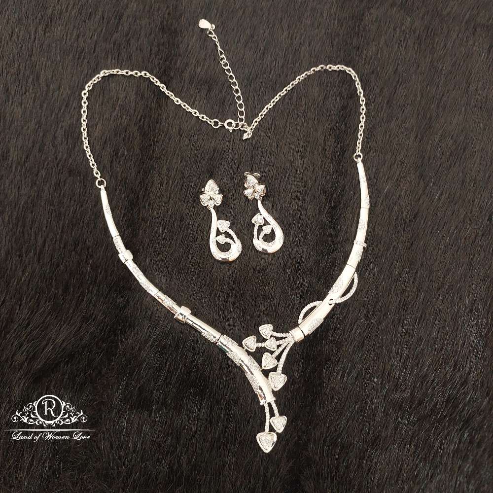 Silver Platinum Polish Earrings With Necklace-SS53