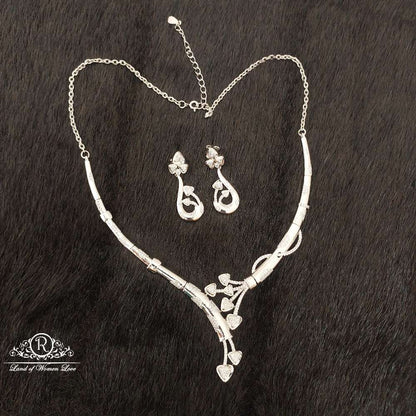 Silver Platinum Polish Earrings With Necklace-SS53