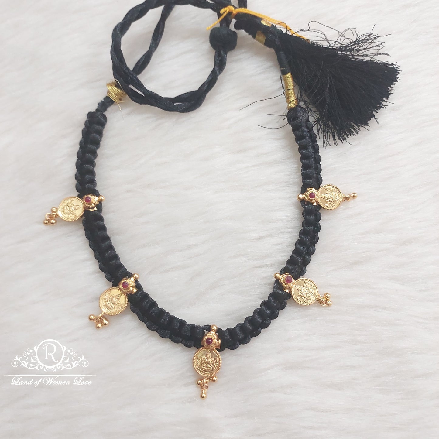 Silver black theard Necklace Designs-RM56