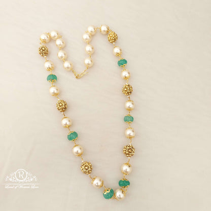 Silver Nakshi Gold Balls With Pearls Beads Mala-H097