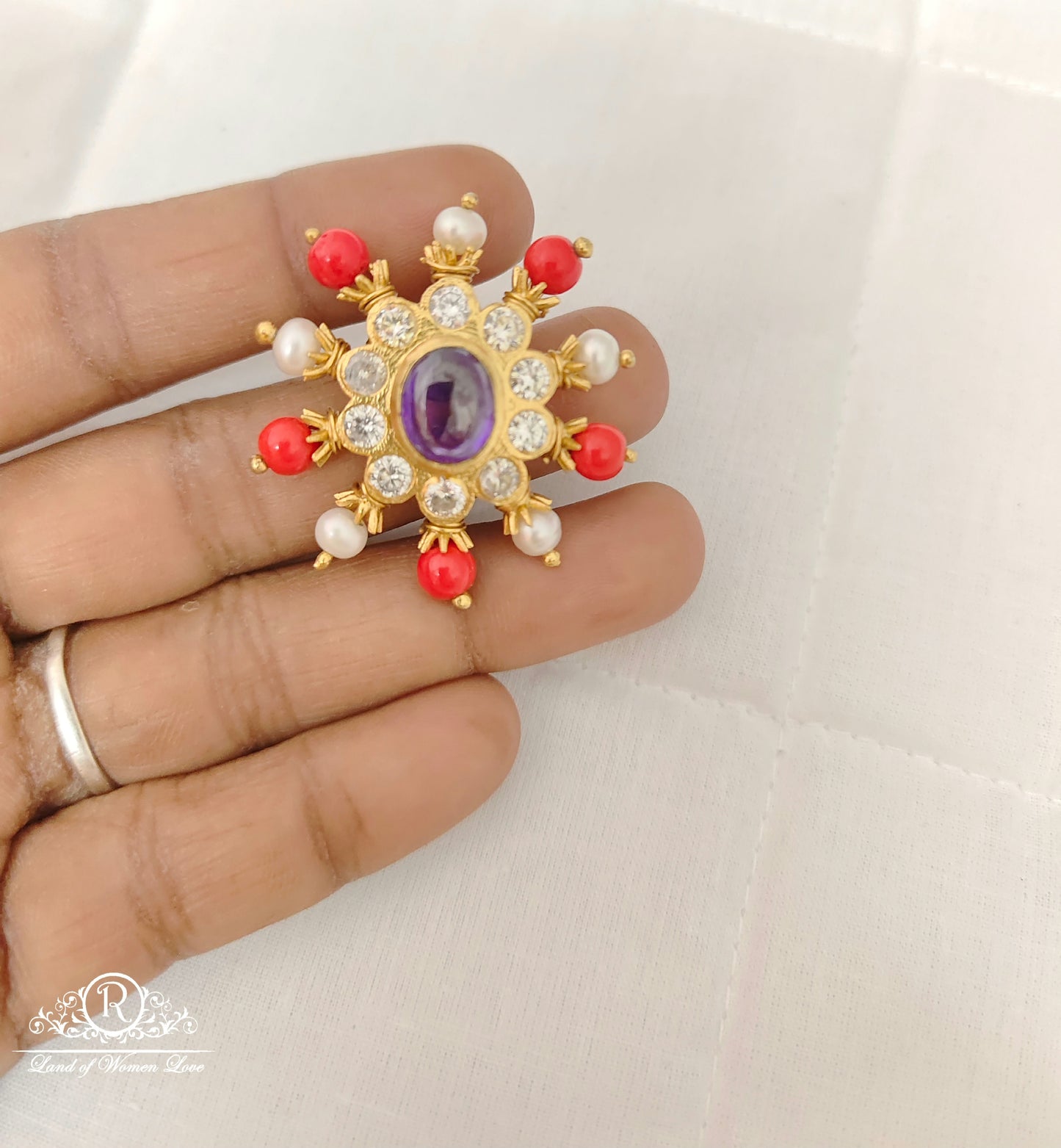 Silver Coral With Pearls Design Locket-JR176