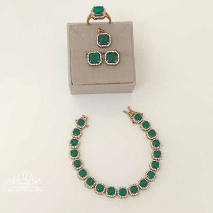 Silver Green Stones Design Bracelet-RCMJ165