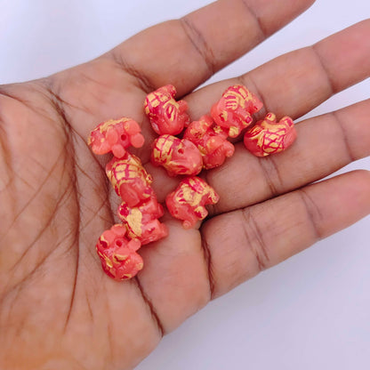 Coral elephant beads -RCMJ88-3