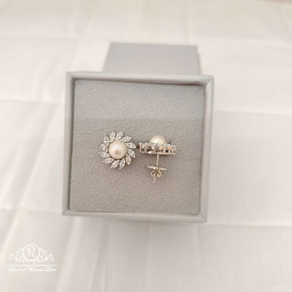 Silver Swarovski Pearl CZ- Stones Stud Earrings-RCES41