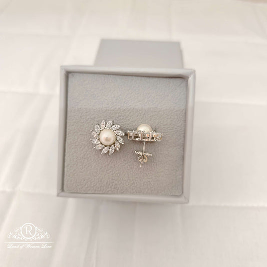 Silver Swarovski Pearl CZ- Stones Stud Earrings-RCES41