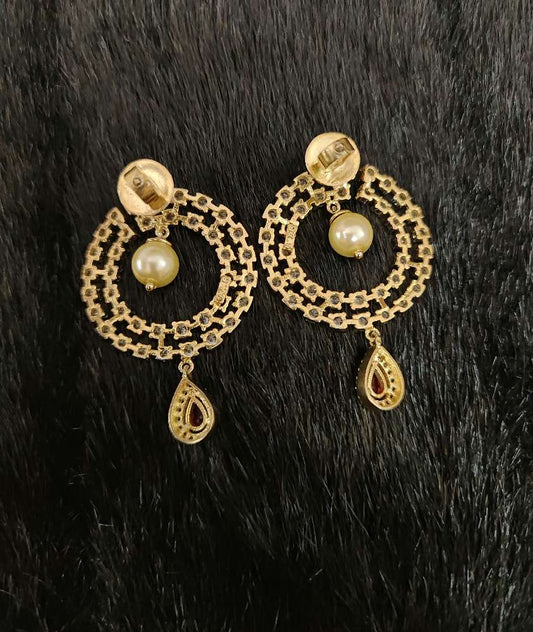 Silver CZ- White Stones Chandabali Earrings-JR201
