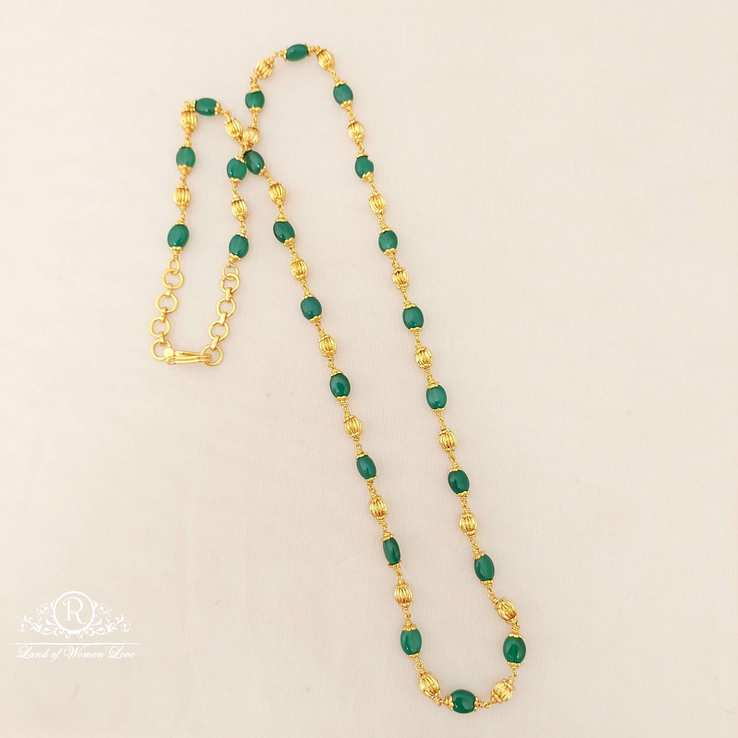 Silver Gold Balls With Green Beads Chain-JR83