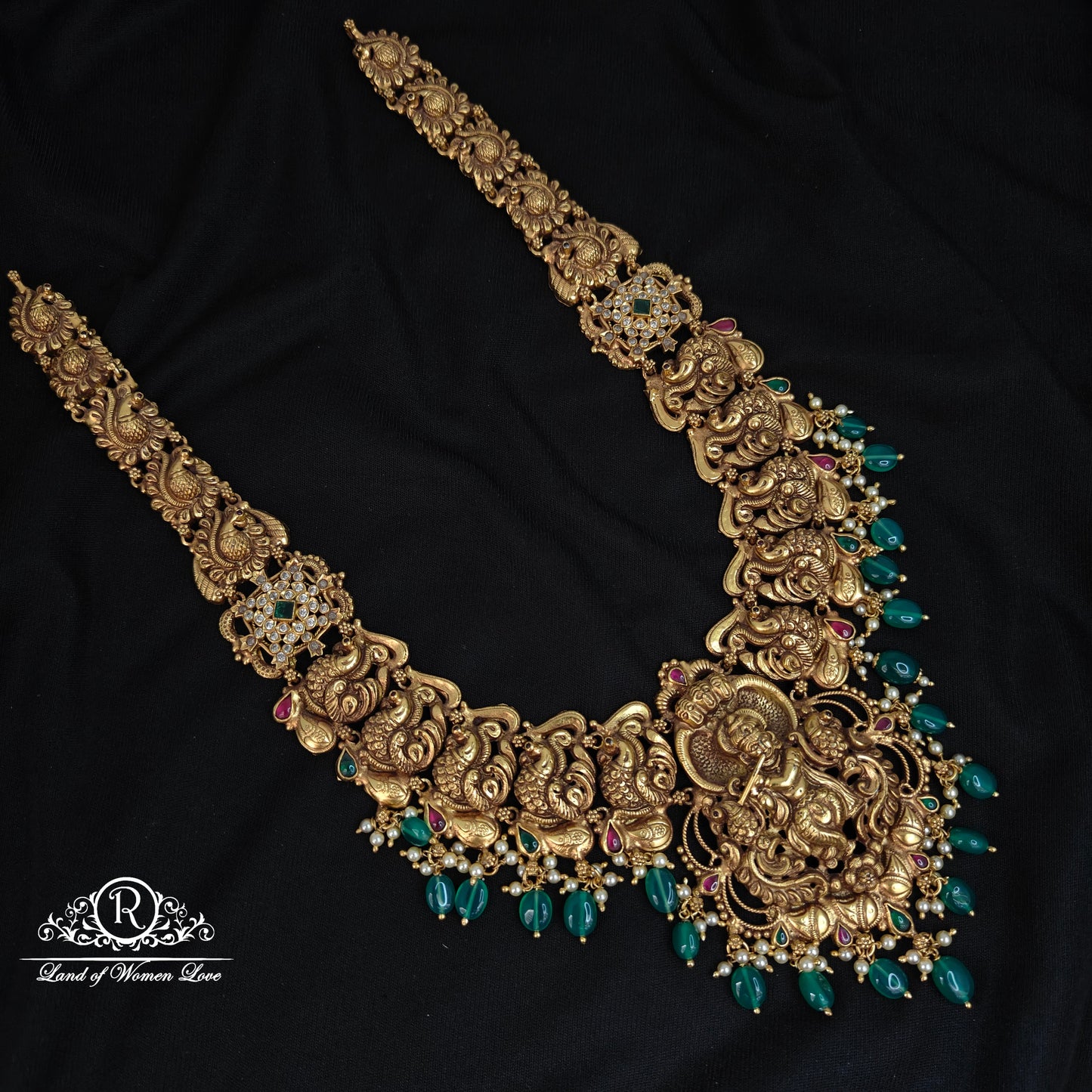 haram 92.5 silver lord krishna and peacock design haram-rcm1158 92.5 silver ramala jewelry / ramala collections