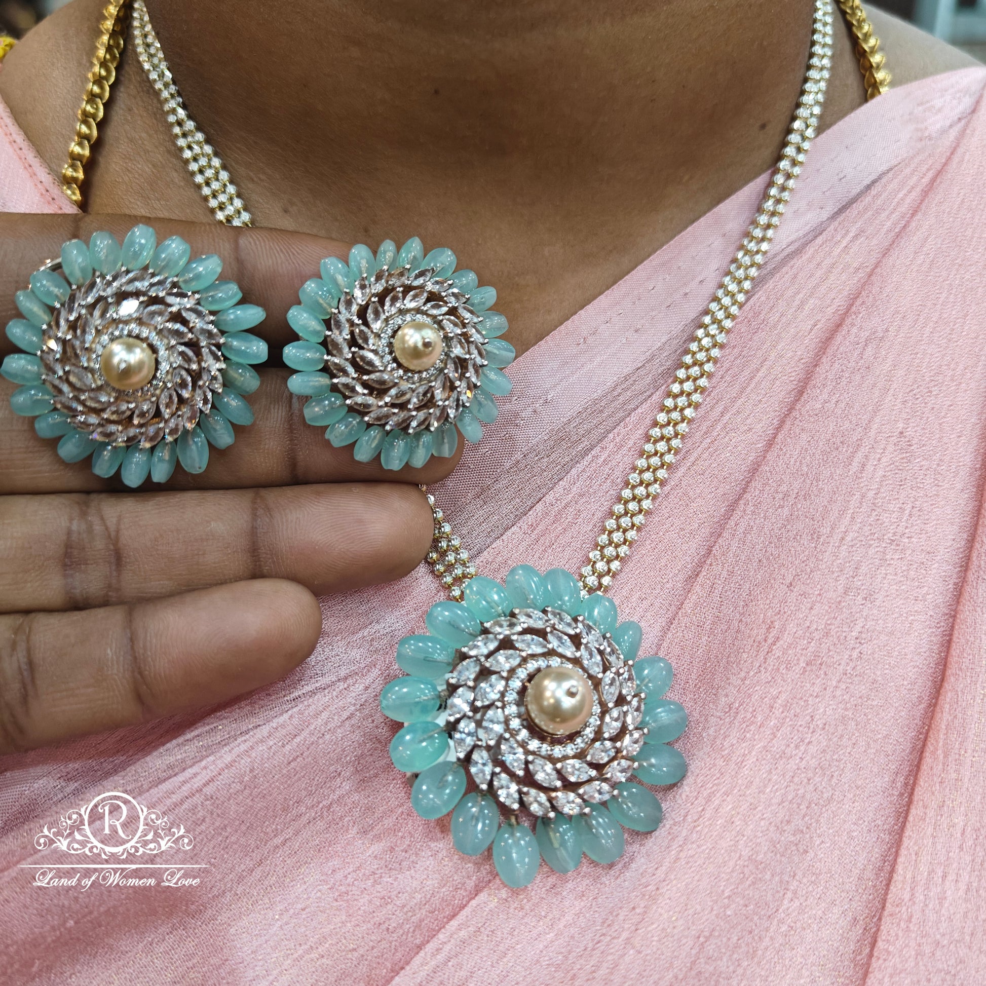 earrings silver balls chain with earrings and pendant set -set01 92.5 silver ramala jewelry / ramala collections