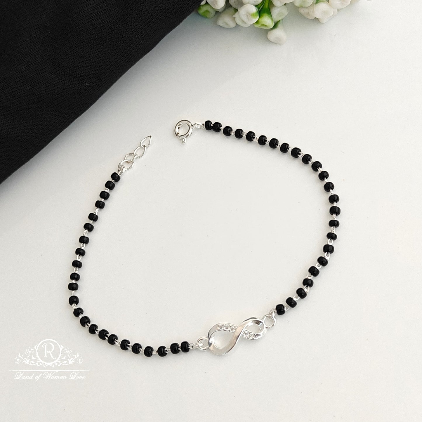 bracelet silver black beads bracelet -rcra122 92.5 silver ramala jewelry / ramala collections