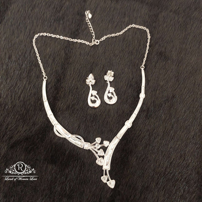 Silver Platinum Polish Earrings With Necklace-SS53