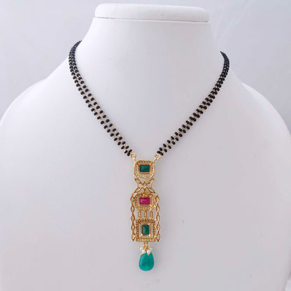 Silver CZ-gold polish black beads chain -RCD144