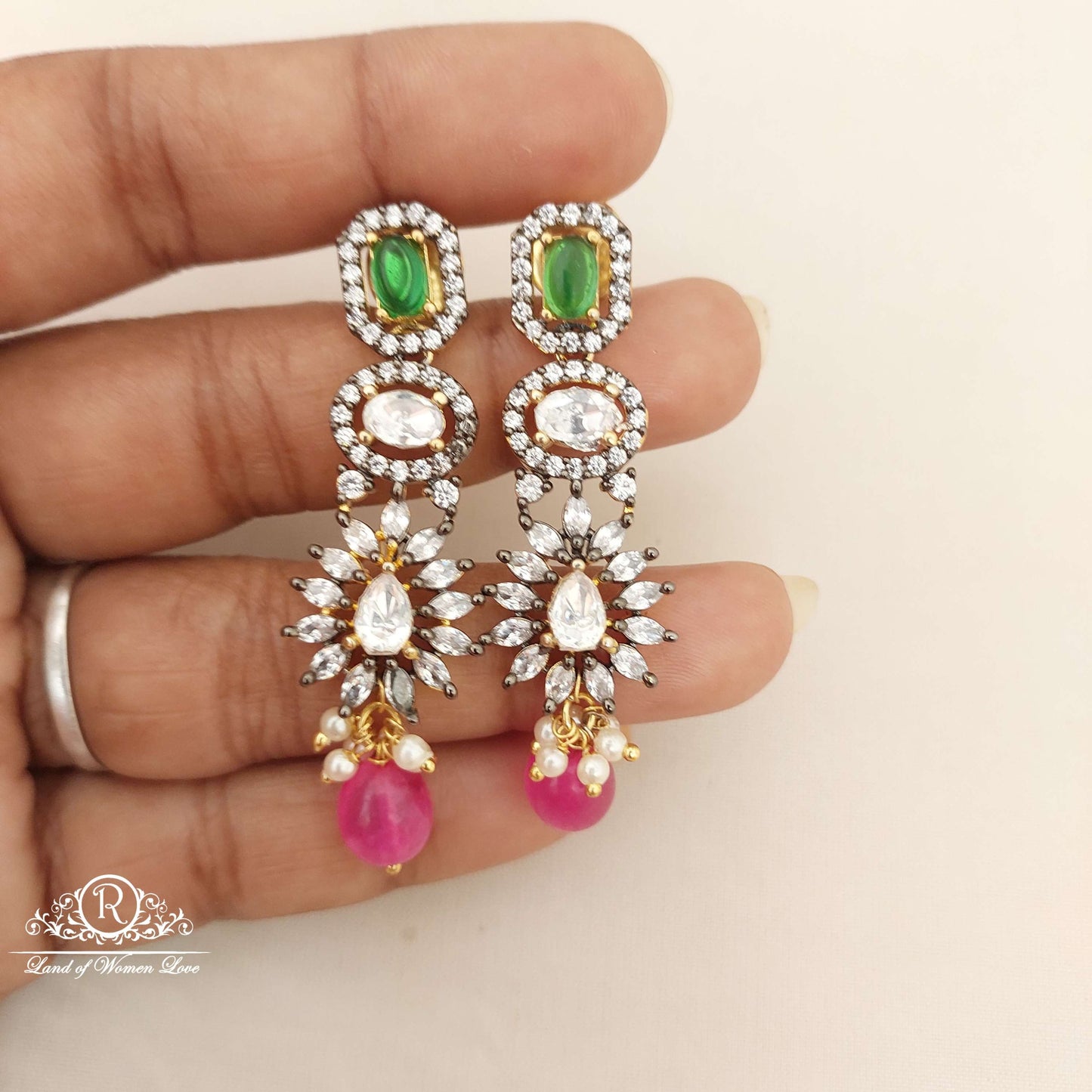 Silver Black CZ- White Stones Earrings With Necklace-M208M209