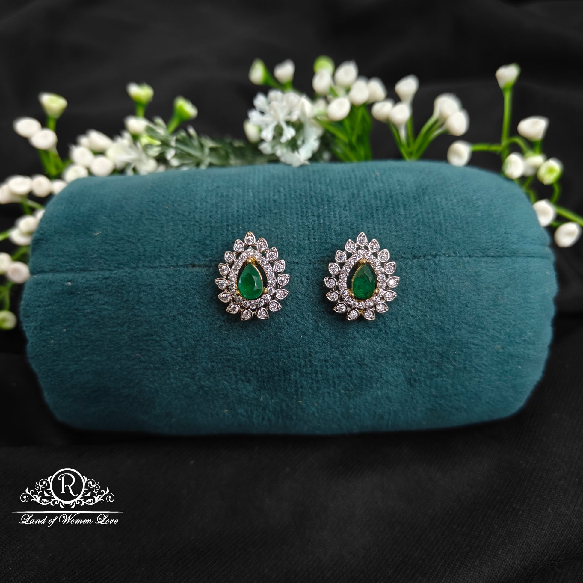 stud 92.5 silver diamond finishing green stone studs 92.5 silver ramala jewelry / ramala collections