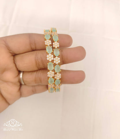 Silver CZ-White &Green Stones Bangles-RCES10