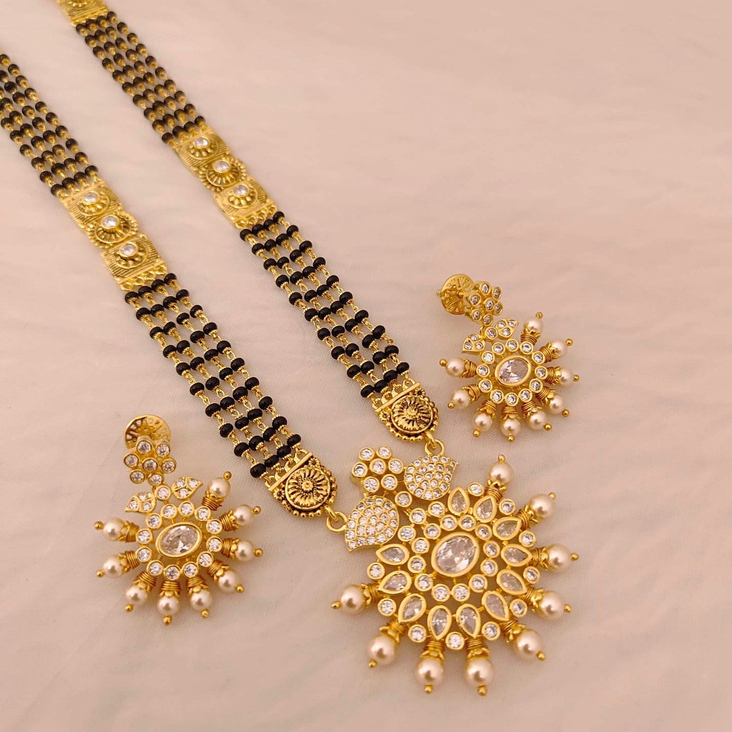 Silver black beads 3 lines chain-RCD436