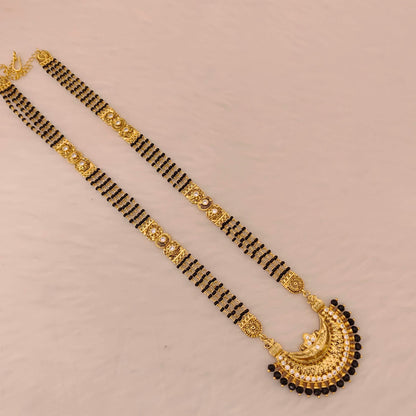 Silver black beads chain with locket - RCD434